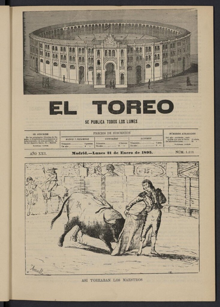 Miniatura de El Toreo: suplemento a "La Correspondencia Teatral" del 21 de enero de 1895, nº 1111