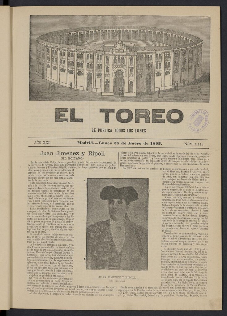 Miniatura de El Toreo: suplemento a "La Correspondencia Teatral" del 28 de enero de 1895, nº 1112
