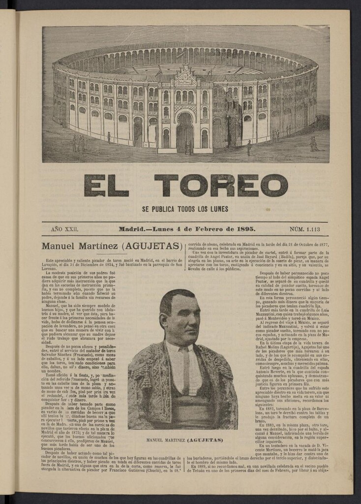 Miniatura de El Toreo: suplemento a "La Correspondencia Teatral" del 4 de febrero de 1895, nº 1113