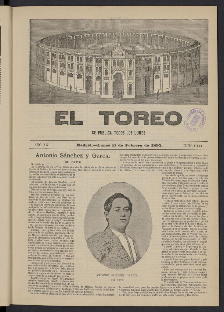 Miniatura de El Toreo: suplemento a "La Correspondencia Teatral" del 11 de febrero de 1895, nº 1114