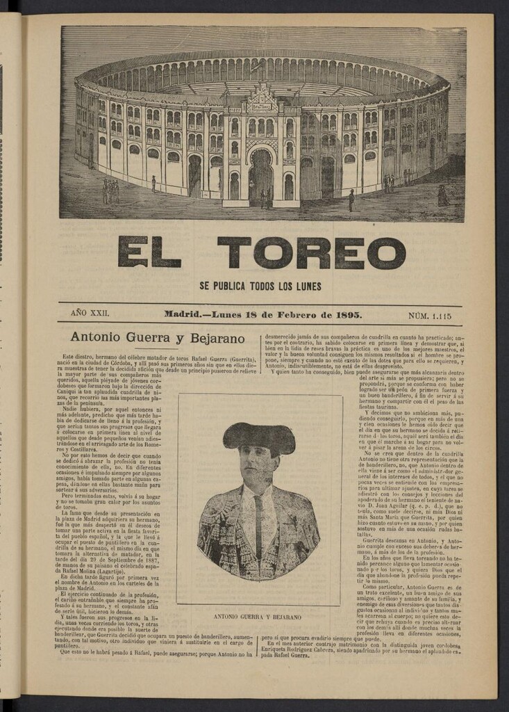 Miniatura de El Toreo: suplemento a "La Correspondencia Teatral" del 18 de febrero de 1895, nº 1115