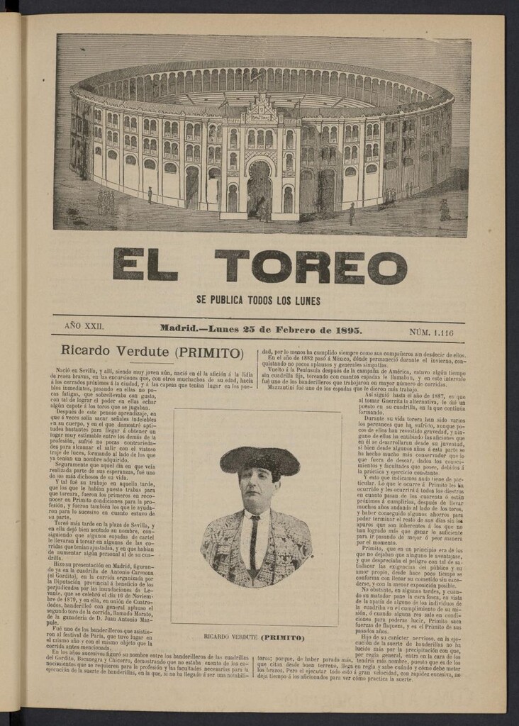Miniatura de El Toreo: suplemento a "La Correspondencia Teatral" del 25 de febrero de 1895, nº 1116