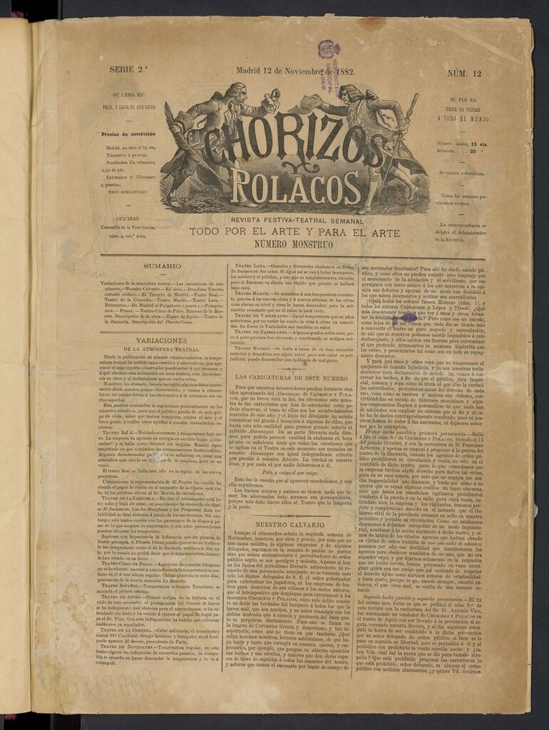 Miniatura de Chorizos y Polacos: revista festiva-teatral del 12 de noviembre de 1882
