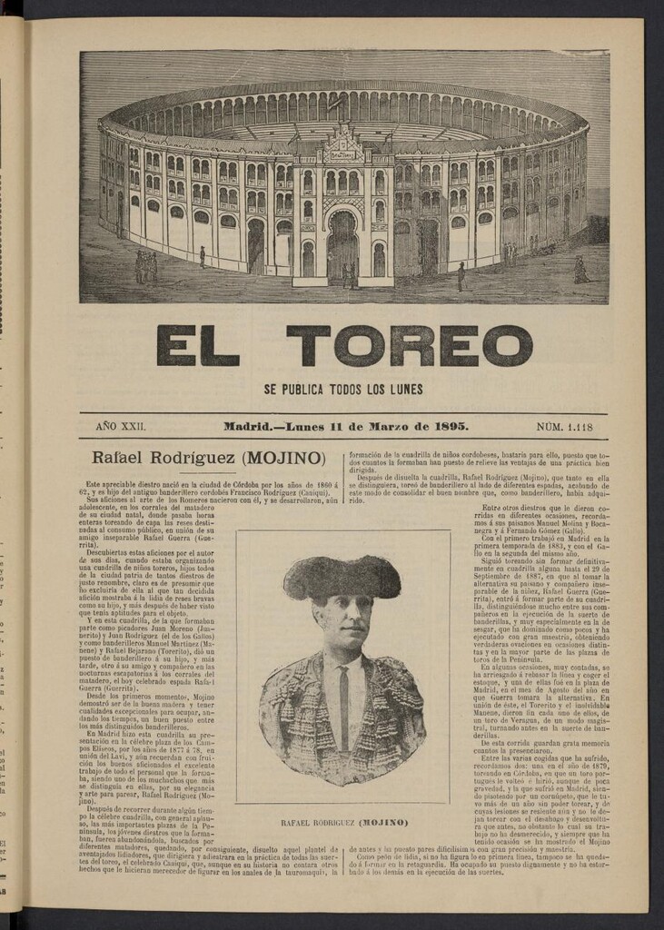 Miniatura de El Toreo: suplemento a "La Correspondencia Teatral" del 11 de marzo de 1895, nº 1118