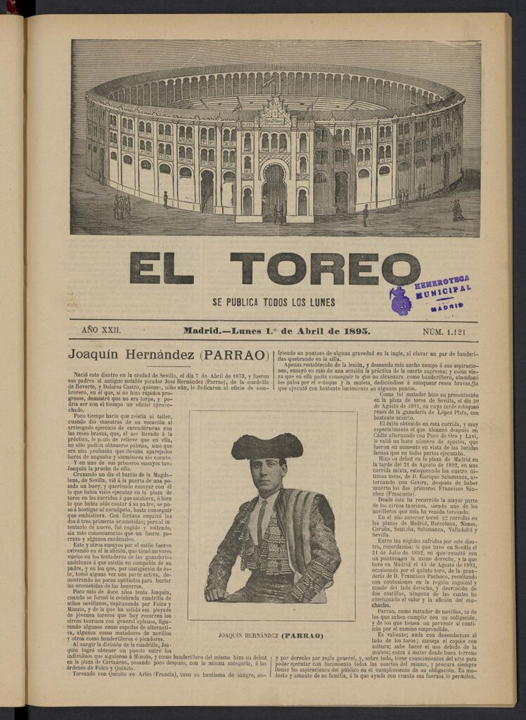 Miniatura de El Toreo: suplemento a "La Correspondencia Teatral" del 1 de abril de 1895, nº 1121