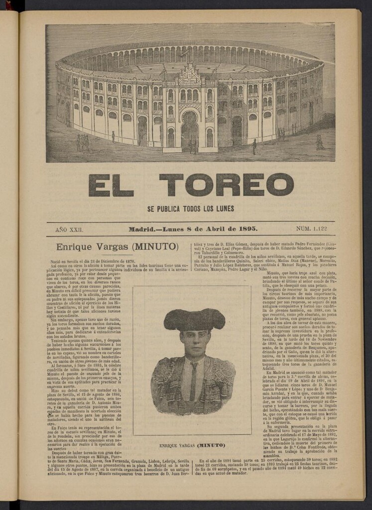 Miniatura de El Toreo: suplemento a "La Correspondencia Teatral" del 8 de abril de 1895, nº 1122