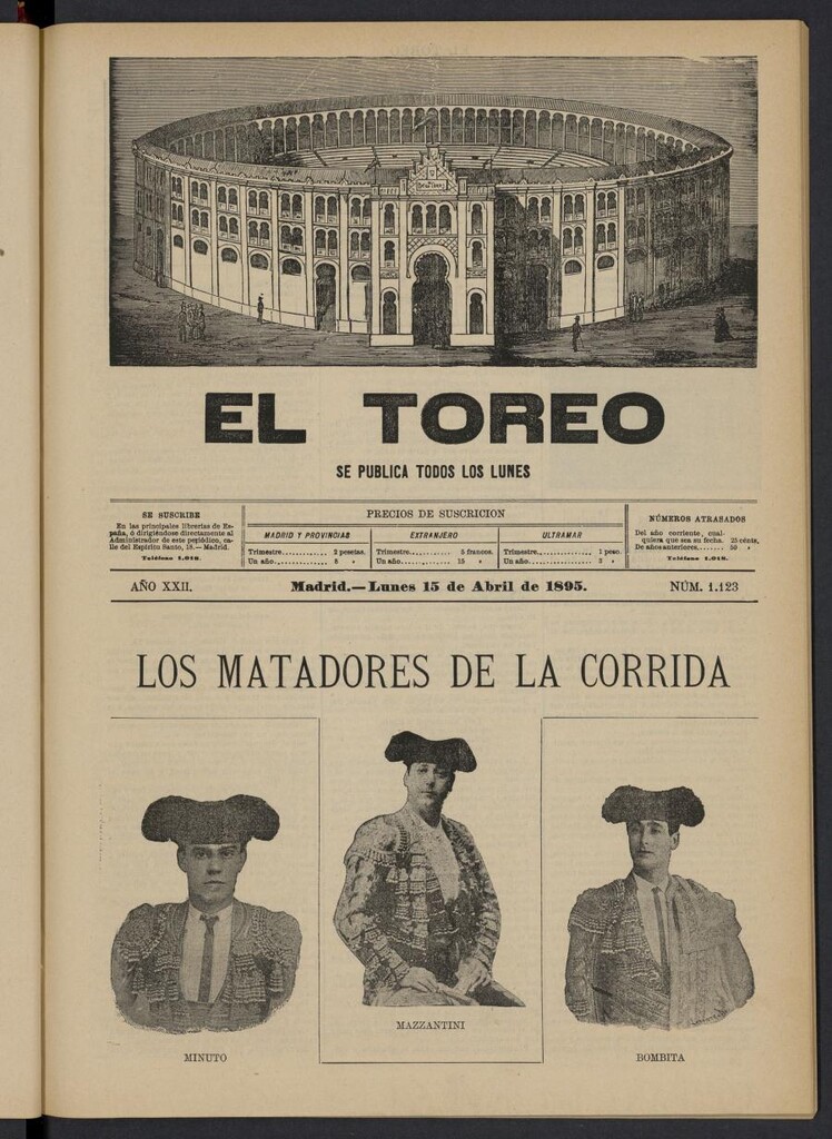 Miniatura de El Toreo: suplemento a "La Correspondencia Teatral" del 15 de abril de 1895, nº 1123