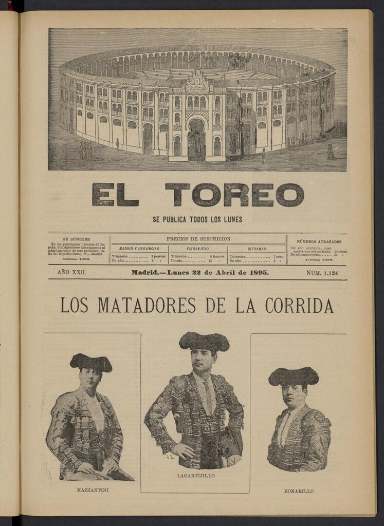 Miniatura de El Toreo: suplemento a "La Correspondencia Teatral" del 22 de abril de 1895, nº 1124