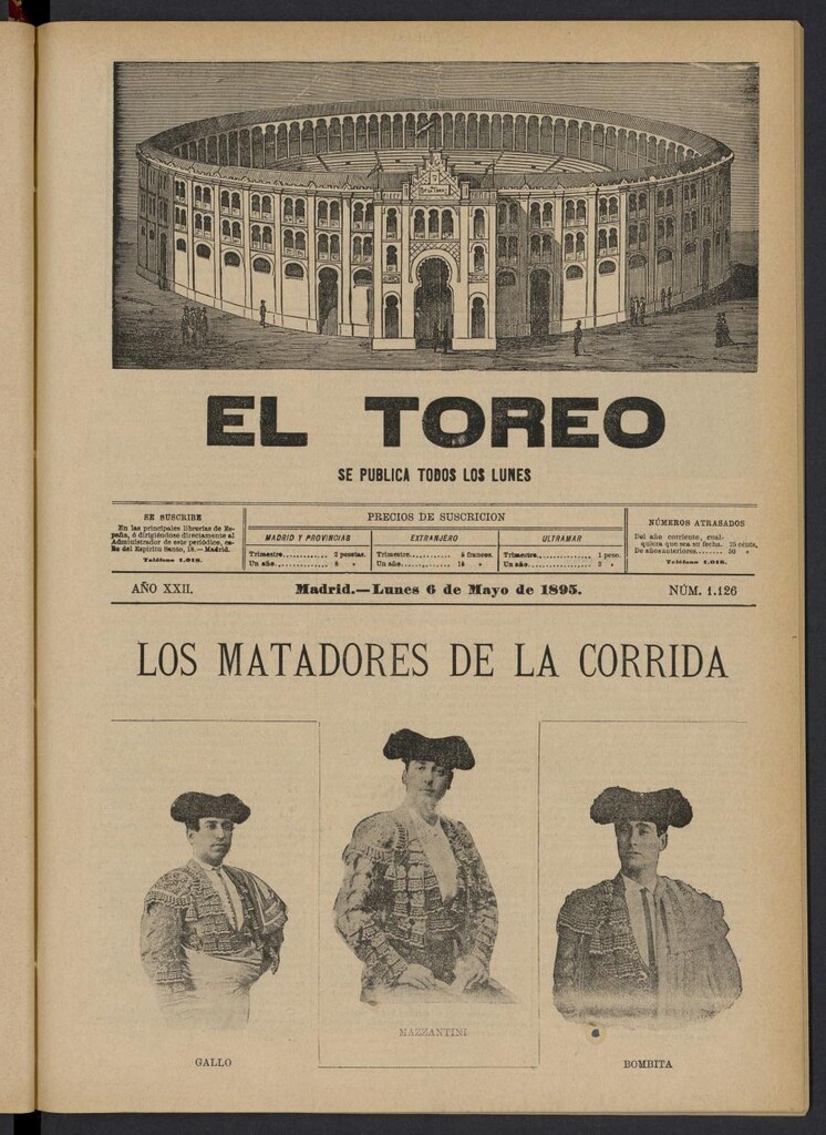 Miniatura de El Toreo: suplemento a "La Correspondencia Teatral" del 6 de mayo de 1895, nº 1126