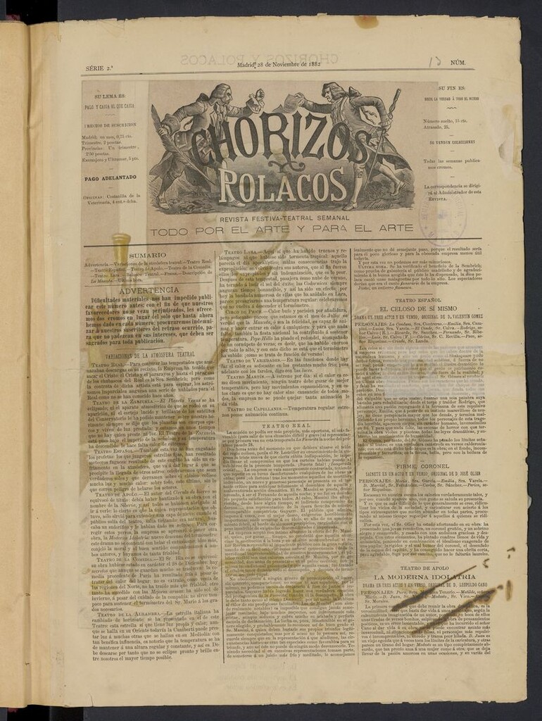 Miniatura de Chorizos y Polacos: revista festiva-teatral del 28 de noviembre de 1882