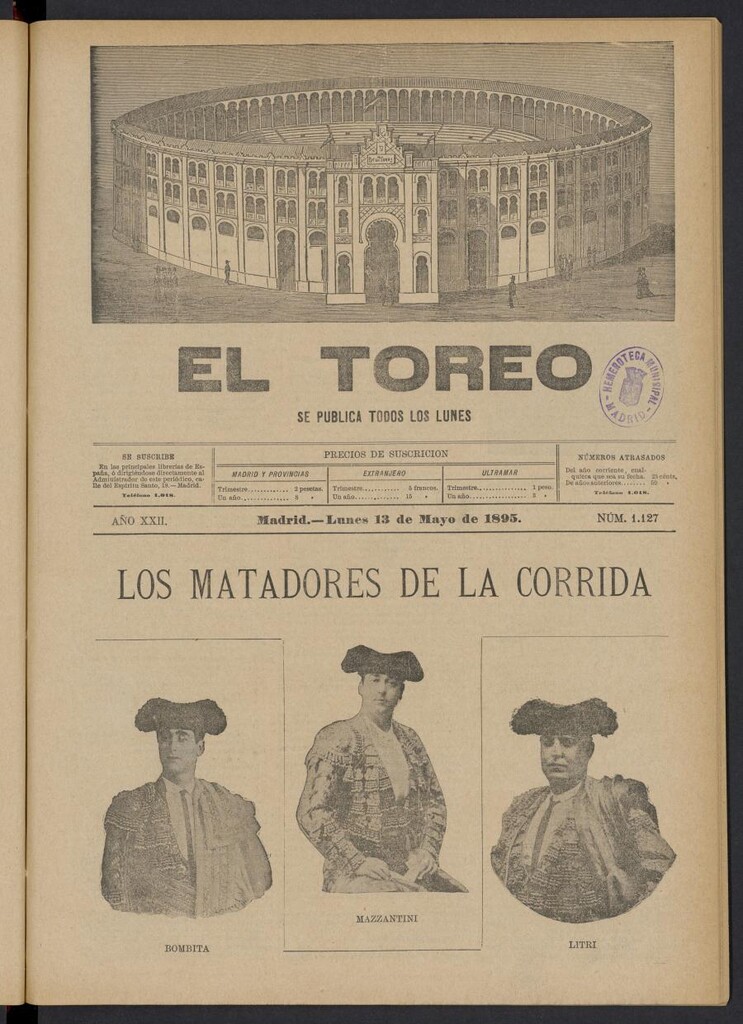 Miniatura de El Toreo: suplemento a "La Correspondencia Teatral" del 13 de mayo de 1895, nº 1127
