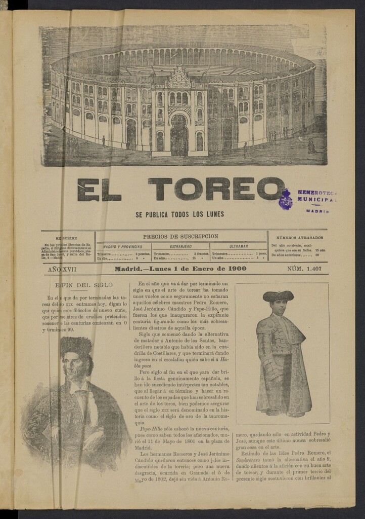 Miniatura de El Toreo: suplemento a "La Correspondencia Teatral" del 1 de enero de 1900, nº 1407