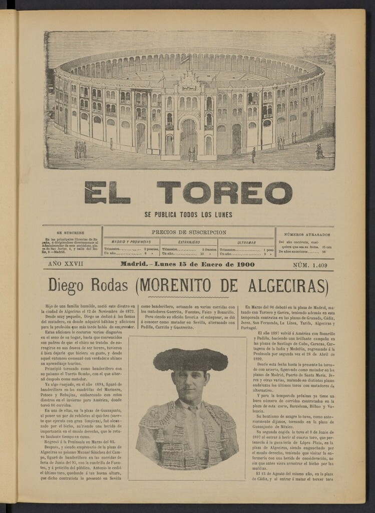 Miniatura de El Toreo: suplemento a "La Correspondencia Teatral" del 15 de enero de 1900, nº 1409