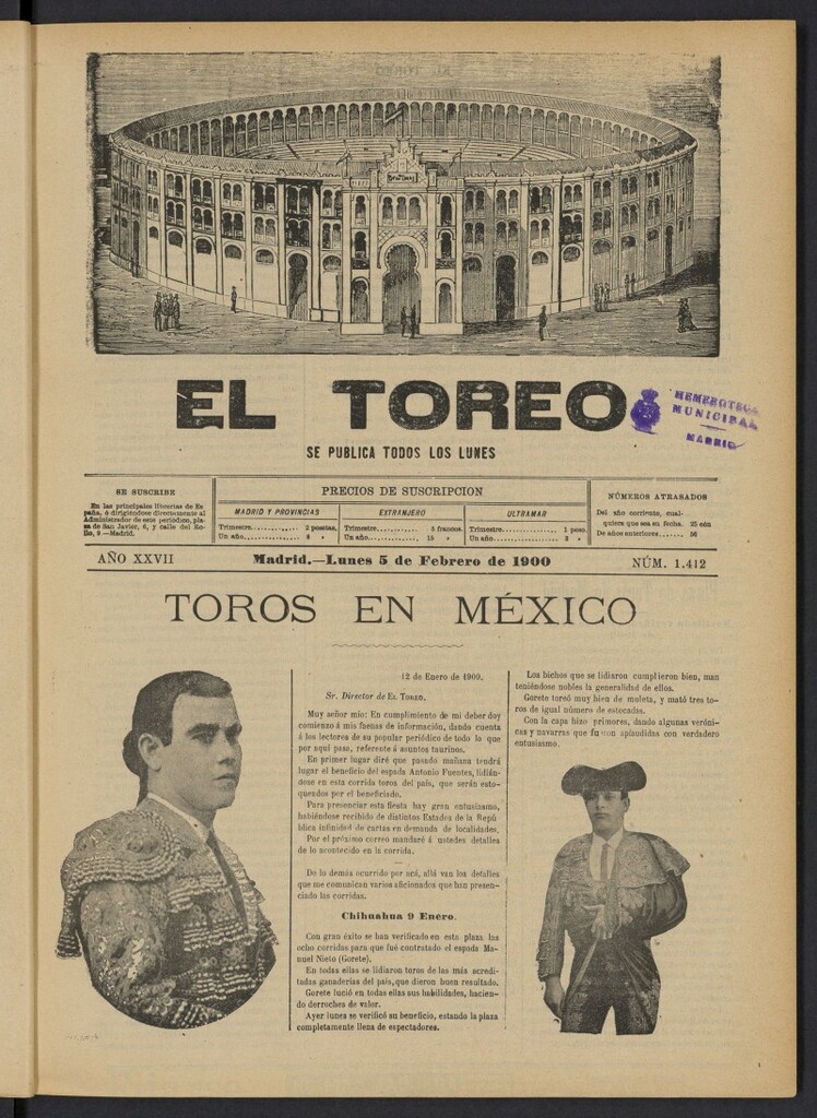 Miniatura de El Toreo: suplemento a "La Correspondencia Teatral" del 5 de febrero de 1900, nº 1412