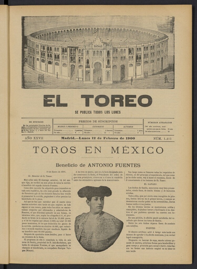 Miniatura de El Toreo: suplemento a "La Correspondencia Teatral" del 12 de febrero de 1900, nº 1413