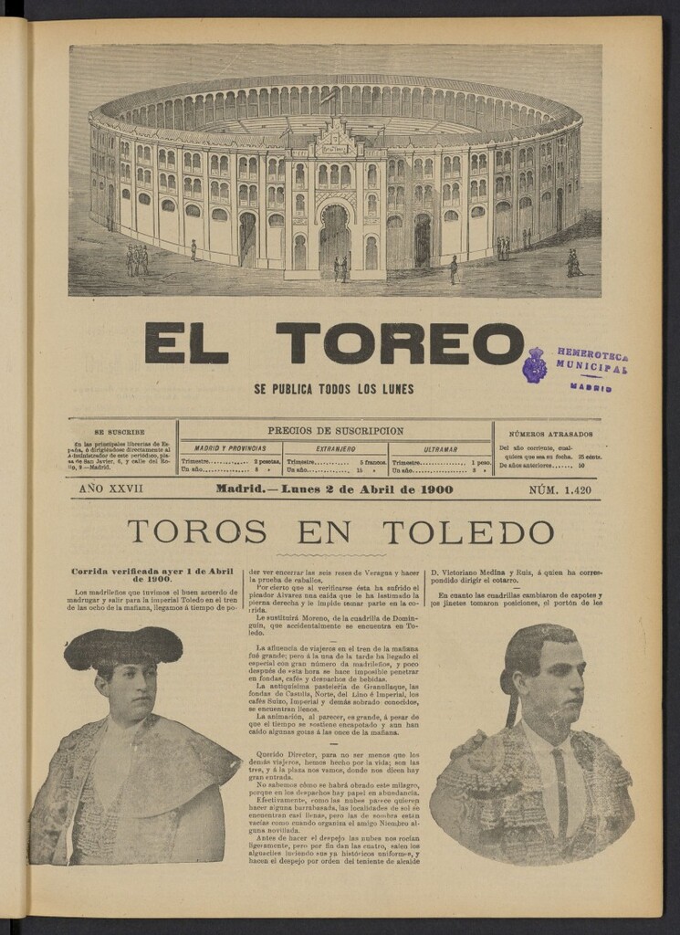 Miniatura de El Toreo: suplemento a "La Correspondencia Teatral" del 2 de abril de 1900, nº 1420