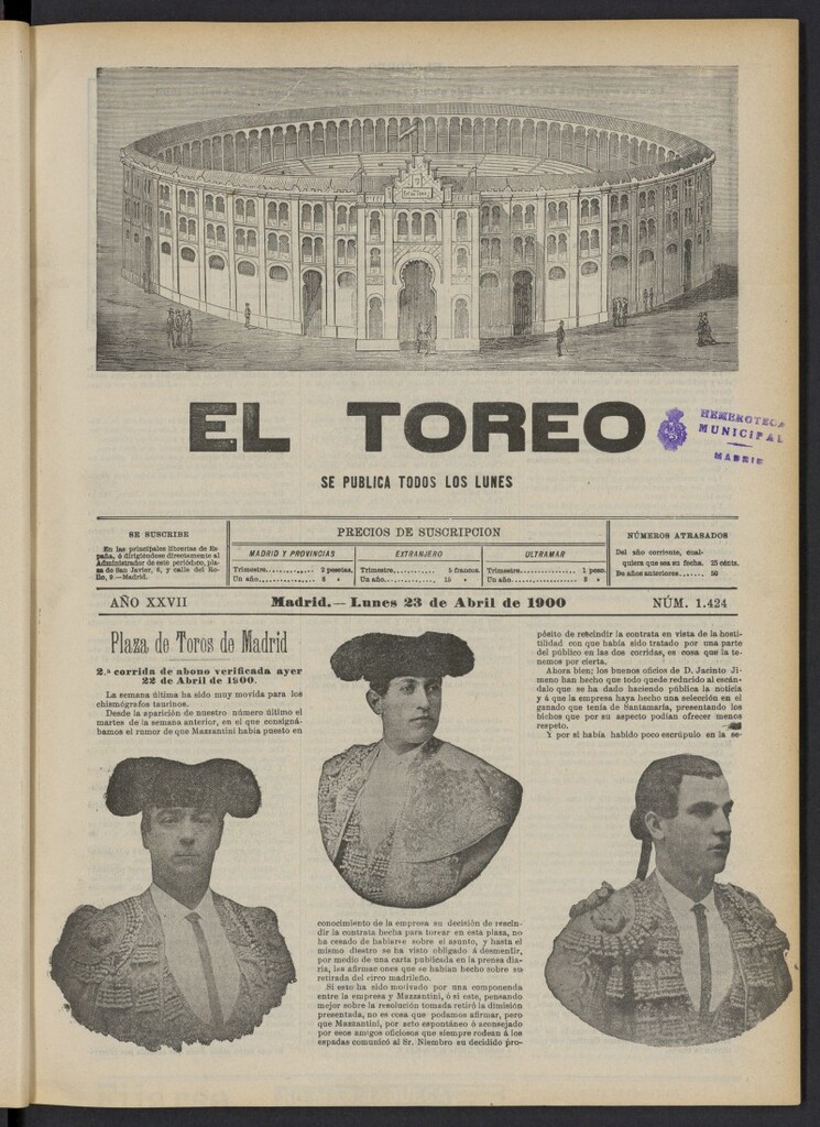 Miniatura de El Toreo: suplemento a "La Correspondencia Teatral" del 23 de abril de 1900, nº 1424