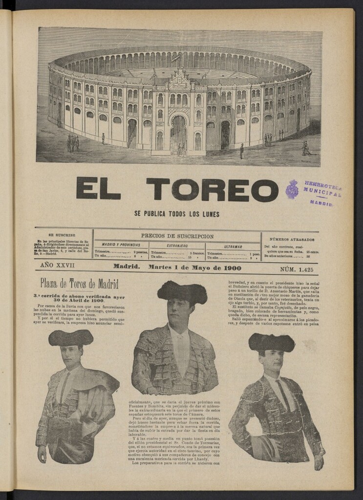 Miniatura de El Toreo: suplemento a "La Correspondencia Teatral" del 1 de mayo de 1900, nº 1425
