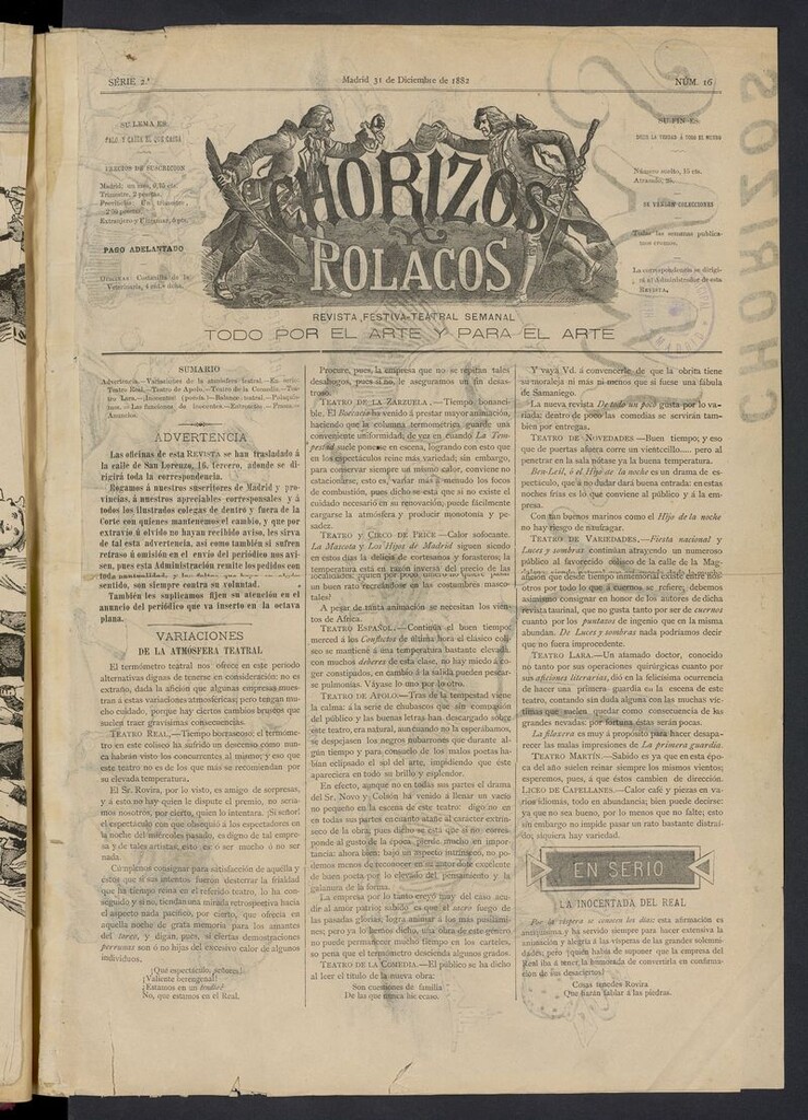 Miniatura de Chorizos y Polacos: revista festiva-teatral del 31 de diciembre de 1882