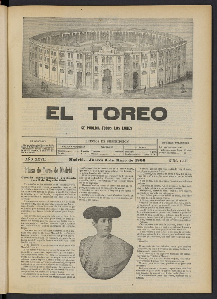 Miniatura de El Toreo: suplemento a "La Correspondencia Teatral" del 3 de mayo de 1900, nº 1426
