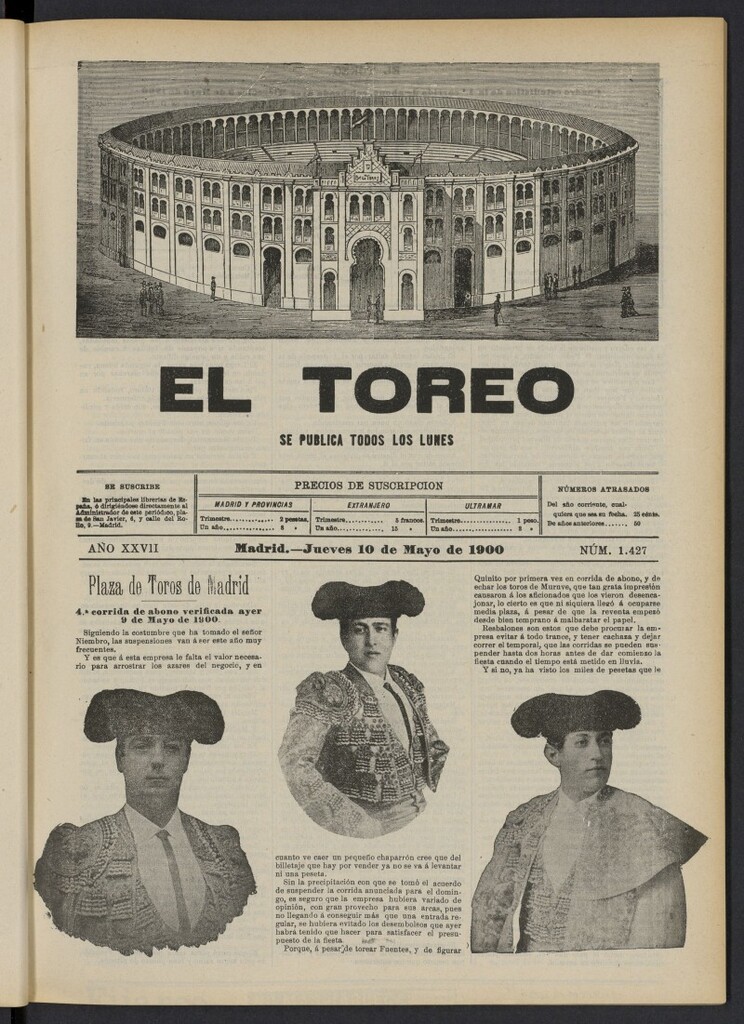 Miniatura de El Toreo: suplemento a "La Correspondencia Teatral" del 10 de mayo de 1900, nº 1427