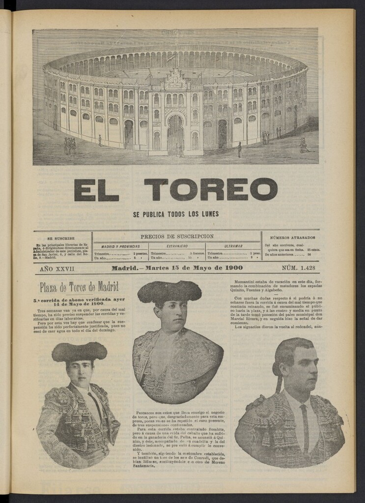 Miniatura de El Toreo: suplemento a "La Correspondencia Teatral" del 15 de mayo de 1900, nº 1428