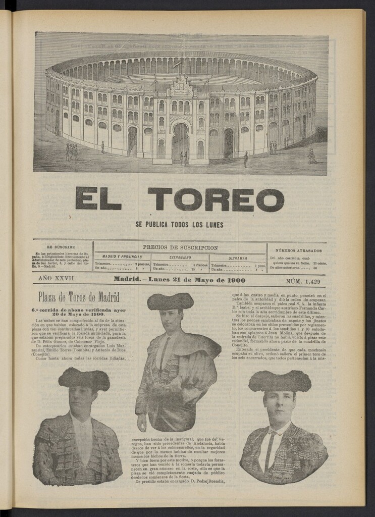 Miniatura de El Toreo: suplemento a "La Correspondencia Teatral" del 21 de mayo de 1900, nº 1429