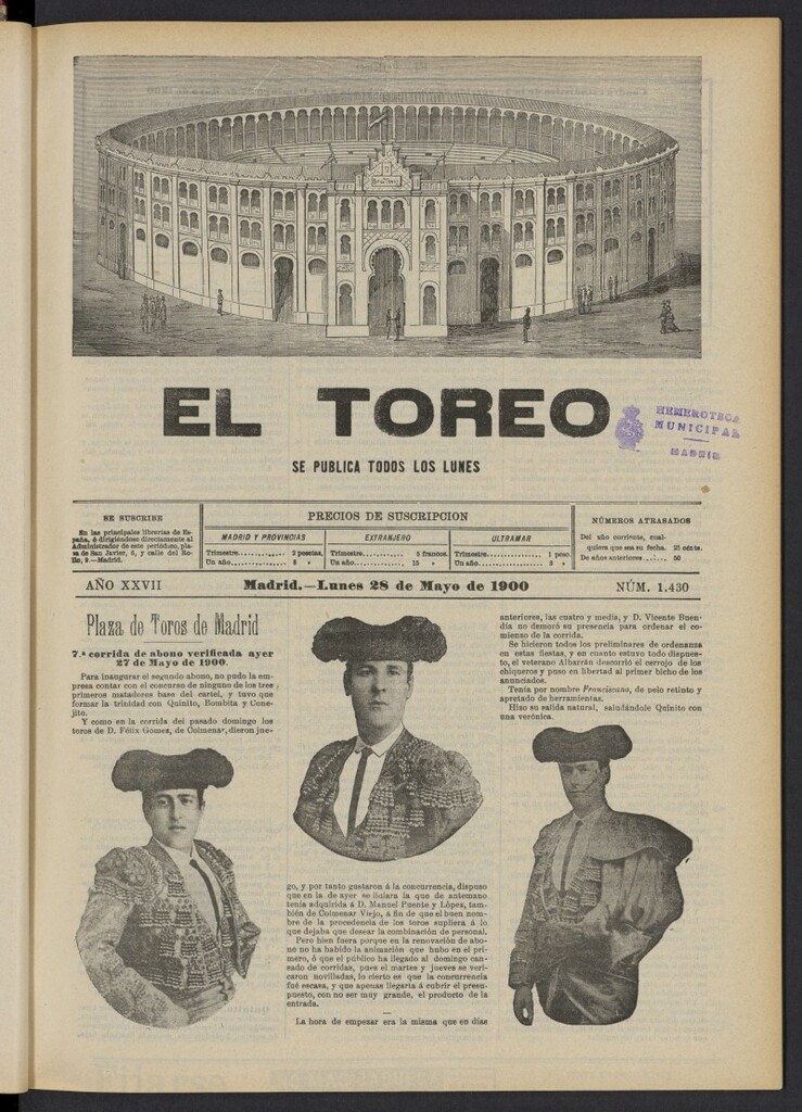 Miniatura de El Toreo: suplemento a "La Correspondencia Teatral" del 28 de mayo de 1900, nº 1430