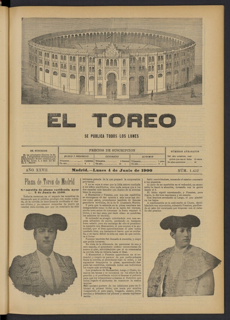 Miniatura de El Toreo: suplemento a "La Correspondencia Teatral" del 4 de junio de 1900, nº 1432