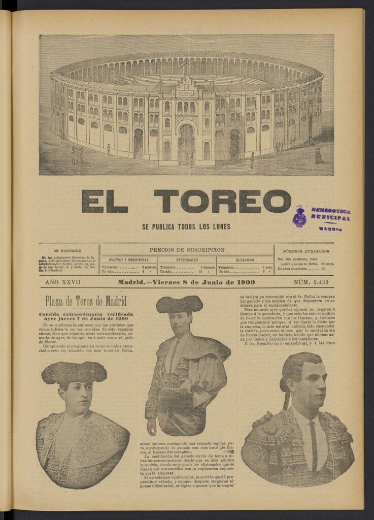 Miniatura de El Toreo: suplemento a "La Correspondencia Teatral" del 8 de junio de 1900, nº 1433