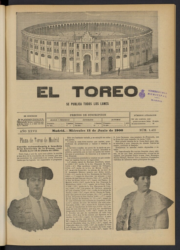 Miniatura de El Toreo: suplemento a "La Correspondencia Teatral" del 13 de junio de 1900, nº 1435