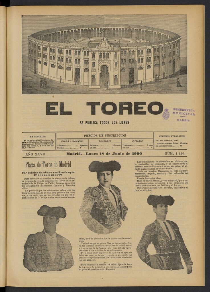 Miniatura de El Toreo: suplemento a "La Correspondencia Teatral" del 18 de junio de 1900, nº 1436