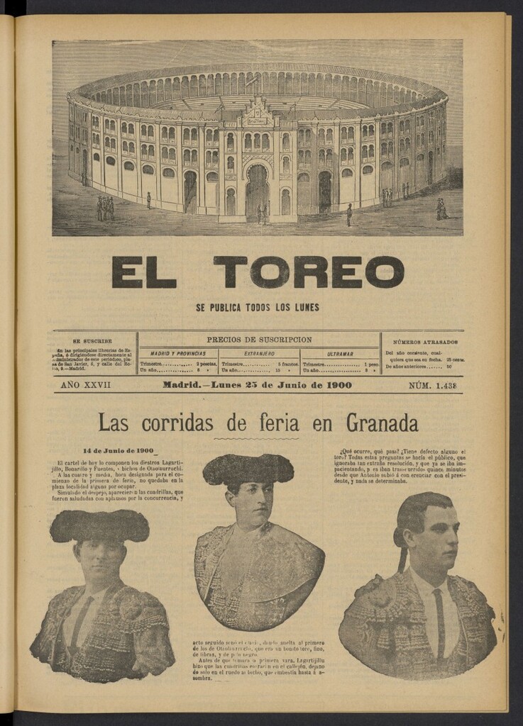 Miniatura de El Toreo: suplemento a "La Correspondencia Teatral" del 25 de junio de 1900, nº 1438