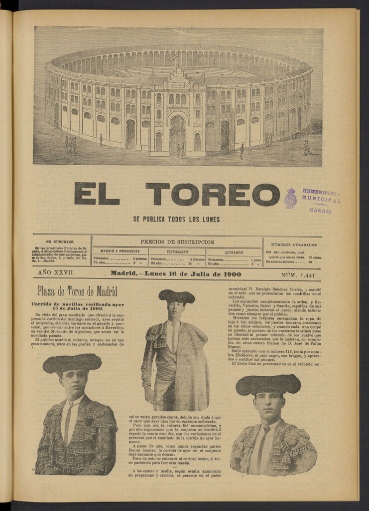 Miniatura de El Toreo: suplemento a "La Correspondencia Teatral" del 16 de julio de 1900, nº 1441