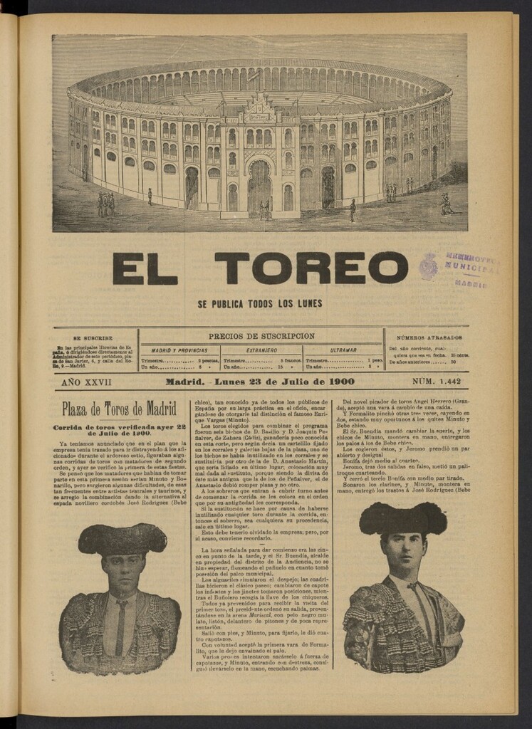 Miniatura de El Toreo: suplemento a "La Correspondencia Teatral" del 23 de julio de 1900, nº 1442