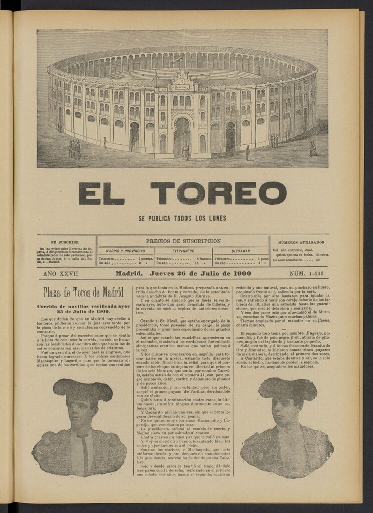 Miniatura de El Toreo: suplemento a "La Correspondencia Teatral" del 26 de julio de 1900, nº 1443