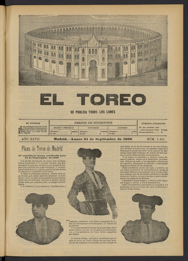 Miniatura de El Toreo: suplemento a "La Correspondencia Teatral" del 24 de septiembre de 1900, nº 1453