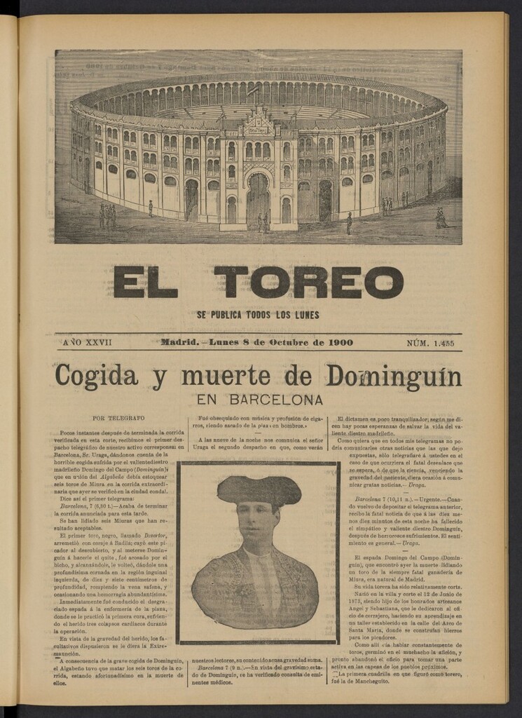 Miniatura de El Toreo: suplemento a "La Correspondencia Teatral" del 8 de octubre de 1900, nº 1455