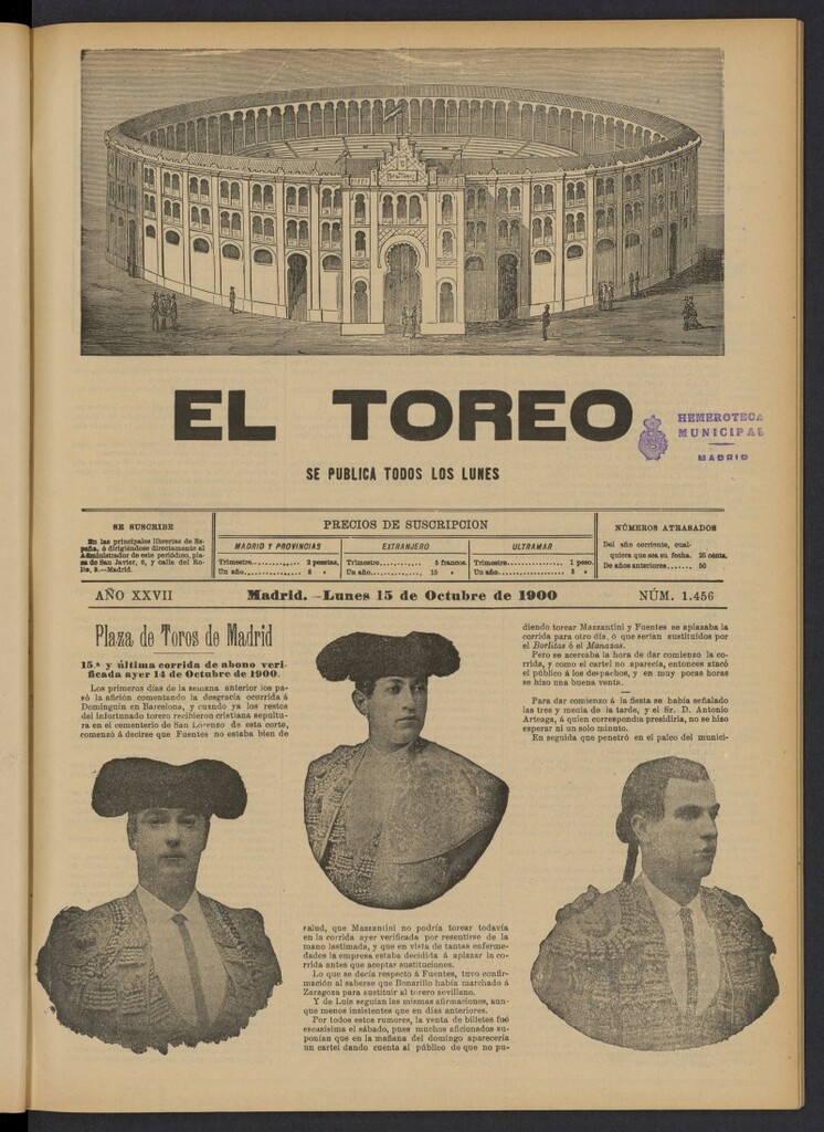 Miniatura de El Toreo: suplemento a "La Correspondencia Teatral" del 15 de octubre de 1900, nº 1456