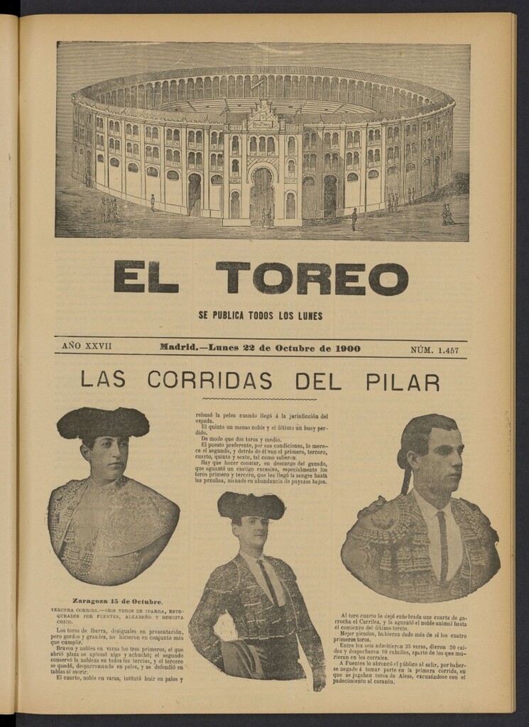 Miniatura de El Toreo: suplemento a "La Correspondencia Teatral" del 22 de octubre de 1900, nº 1457