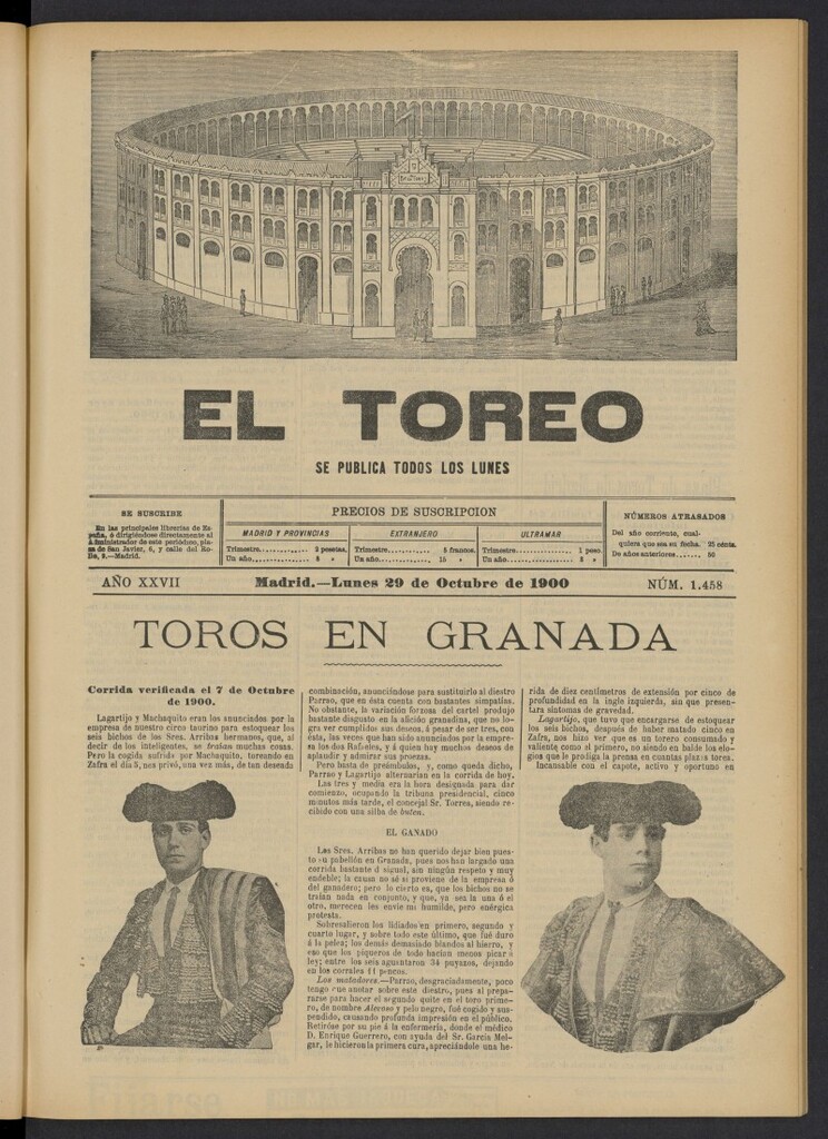 Miniatura de El Toreo: suplemento a "La Correspondencia Teatral" del 29 de octubre de 1900, nº 1458