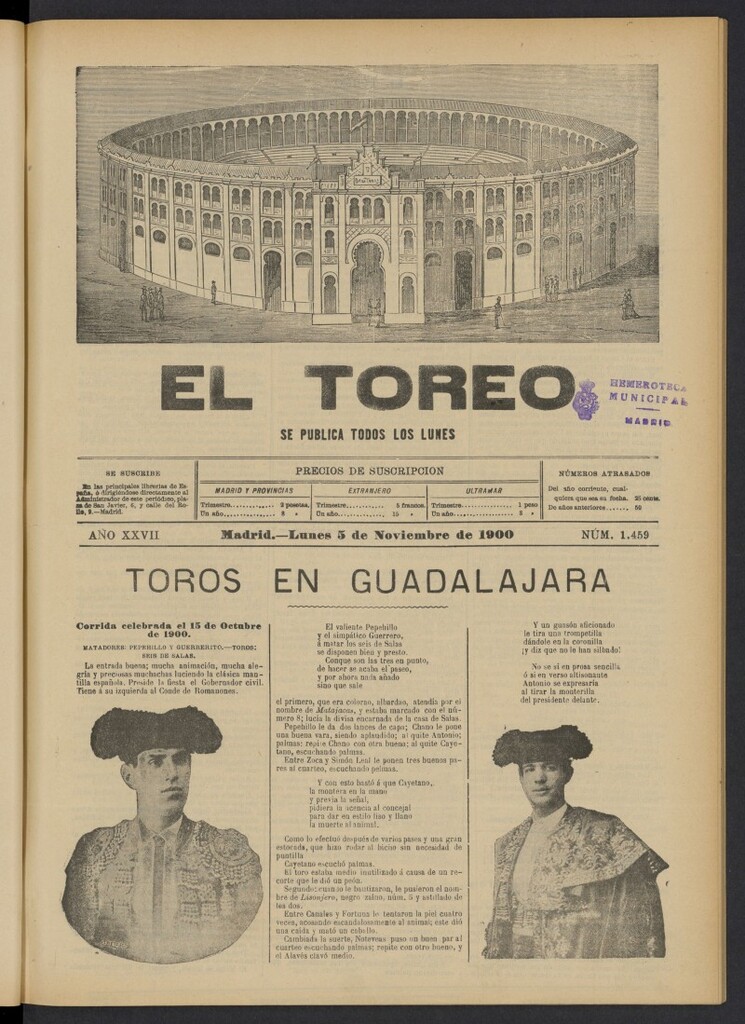 Miniatura de El Toreo: suplemento a "La Correspondencia Teatral" del 5 de noviembre de 1900, nº 1459