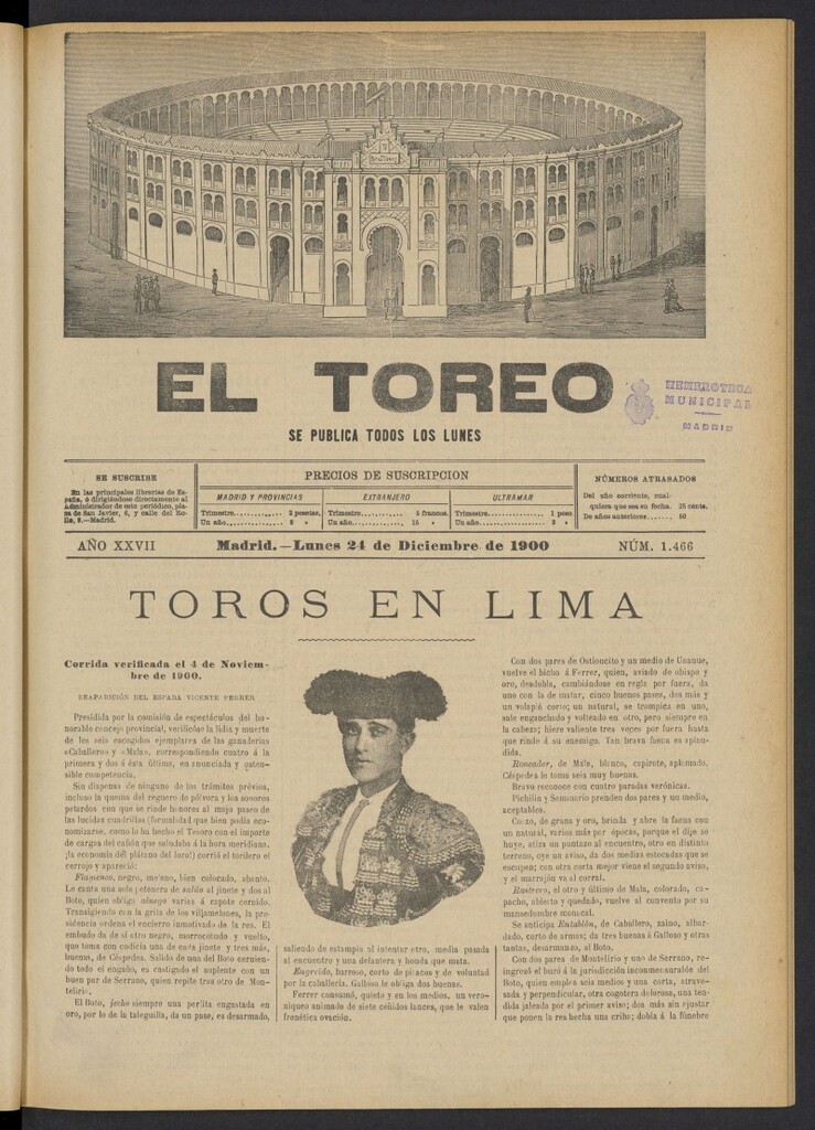 Miniatura de El Toreo: suplemento a "La Correspondencia Teatral" del 24 de diciembre de 1900, nº 1466