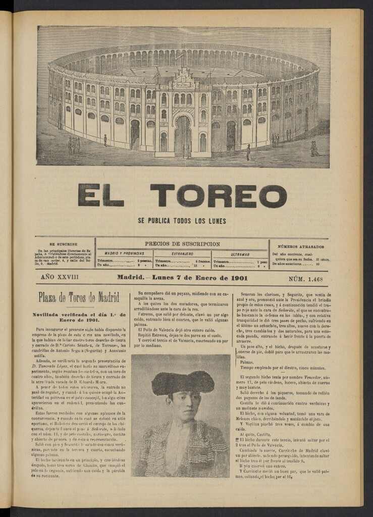 Miniatura de El Toreo: suplemento a "La Correspondencia Teatral" del 7 de enero de 1901, nº 1468