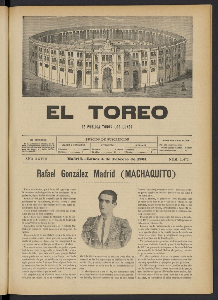 Miniatura de El Toreo: suplemento a "La Correspondencia Teatral" del 4 de febrero de 1901, nº 1472