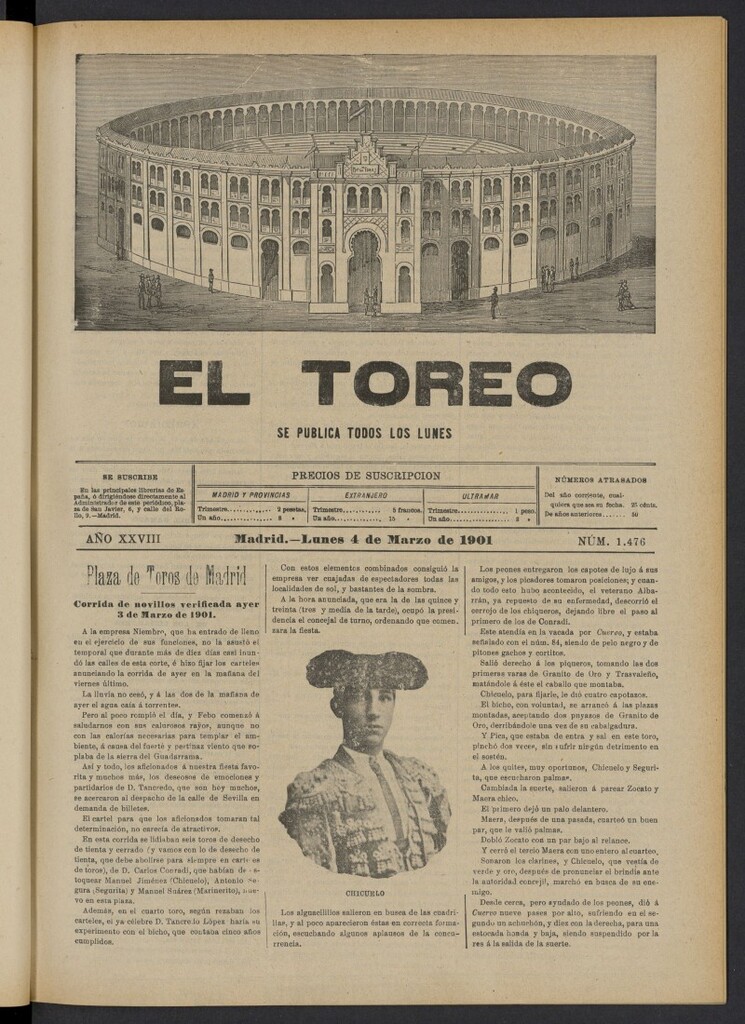 Miniatura de El Toreo: suplemento a "La Correspondencia Teatral" del 4 de marzo de 1901, nº 1476