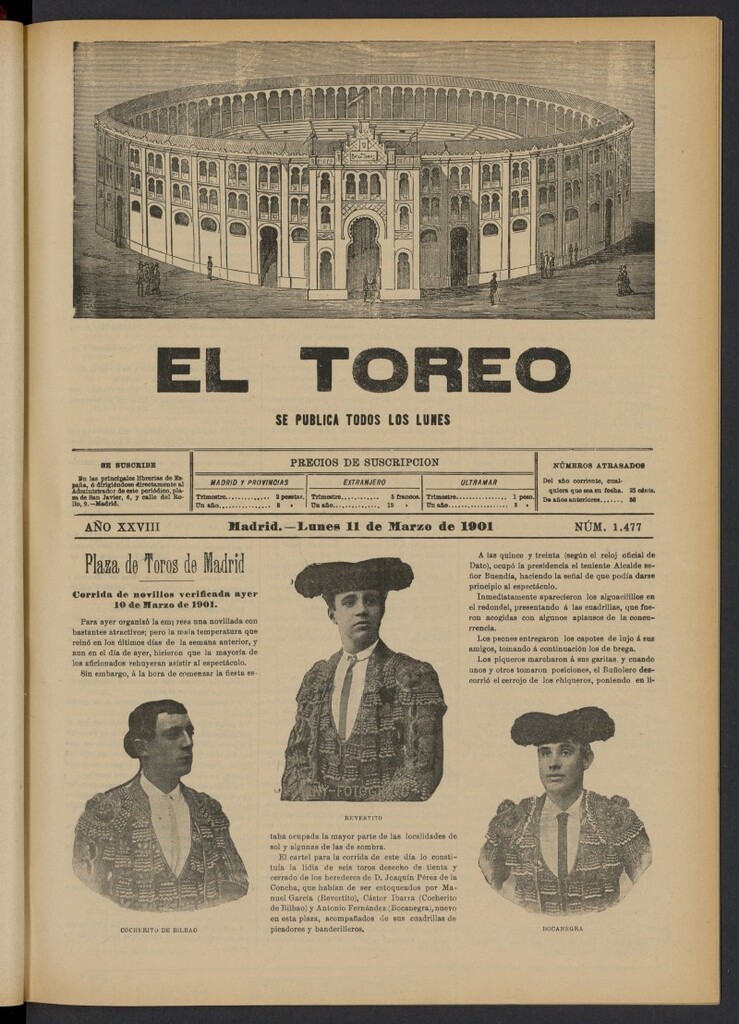 Miniatura de El Toreo: suplemento a "La Correspondencia Teatral" del 11 de marzo de 1901, nº 1477