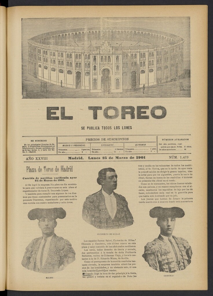 Miniatura de El Toreo: suplemento a "La Correspondencia Teatral" del 25 de marzo de 1901, nº 1479
