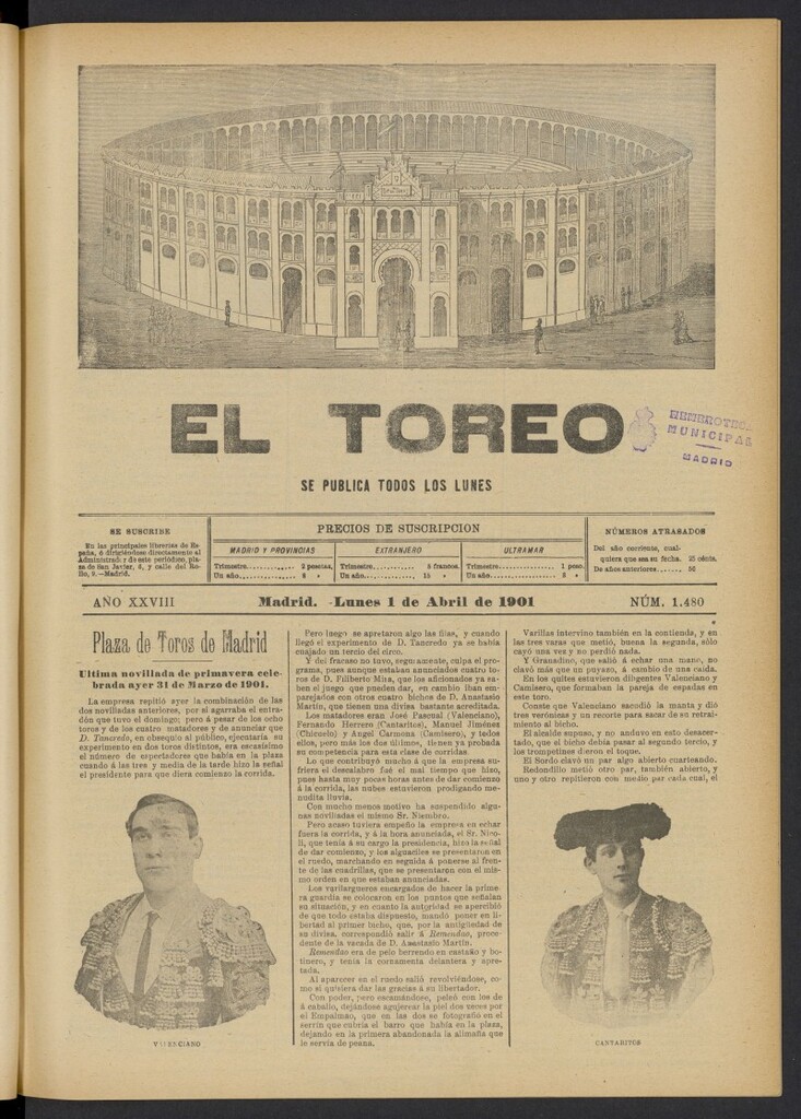 Miniatura de El Toreo: suplemento a "La Correspondencia Teatral" del 1 de abril de 1901, nº 1480