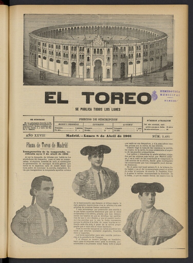 Miniatura de El Toreo: suplemento a "La Correspondencia Teatral" del 8 de abril de 1901, nº 1481
